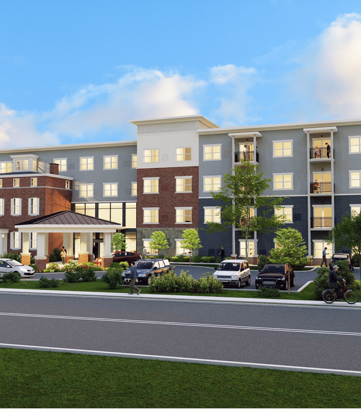 Modern senior living community rendering